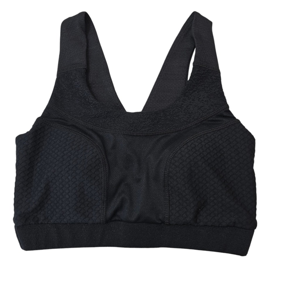 Gymshark Sports Bra Womens XS‎ Black Polyester Cross Back Mesh Padded Activewear